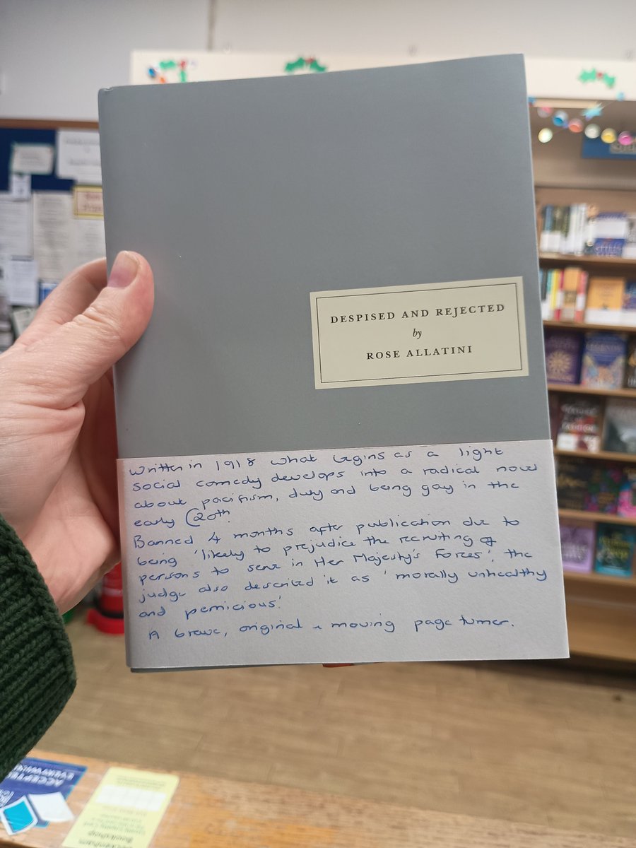 BeckenhamBooks's tweet photo. Bookvent Day 4, what frequently banned book have you most recently read? As it turns out, T has recently loved and staff picked Despised and Rejected by Rose Allatini which has been recently revived and reissued by Persephone books. https://t.co/qwi803Q2q0