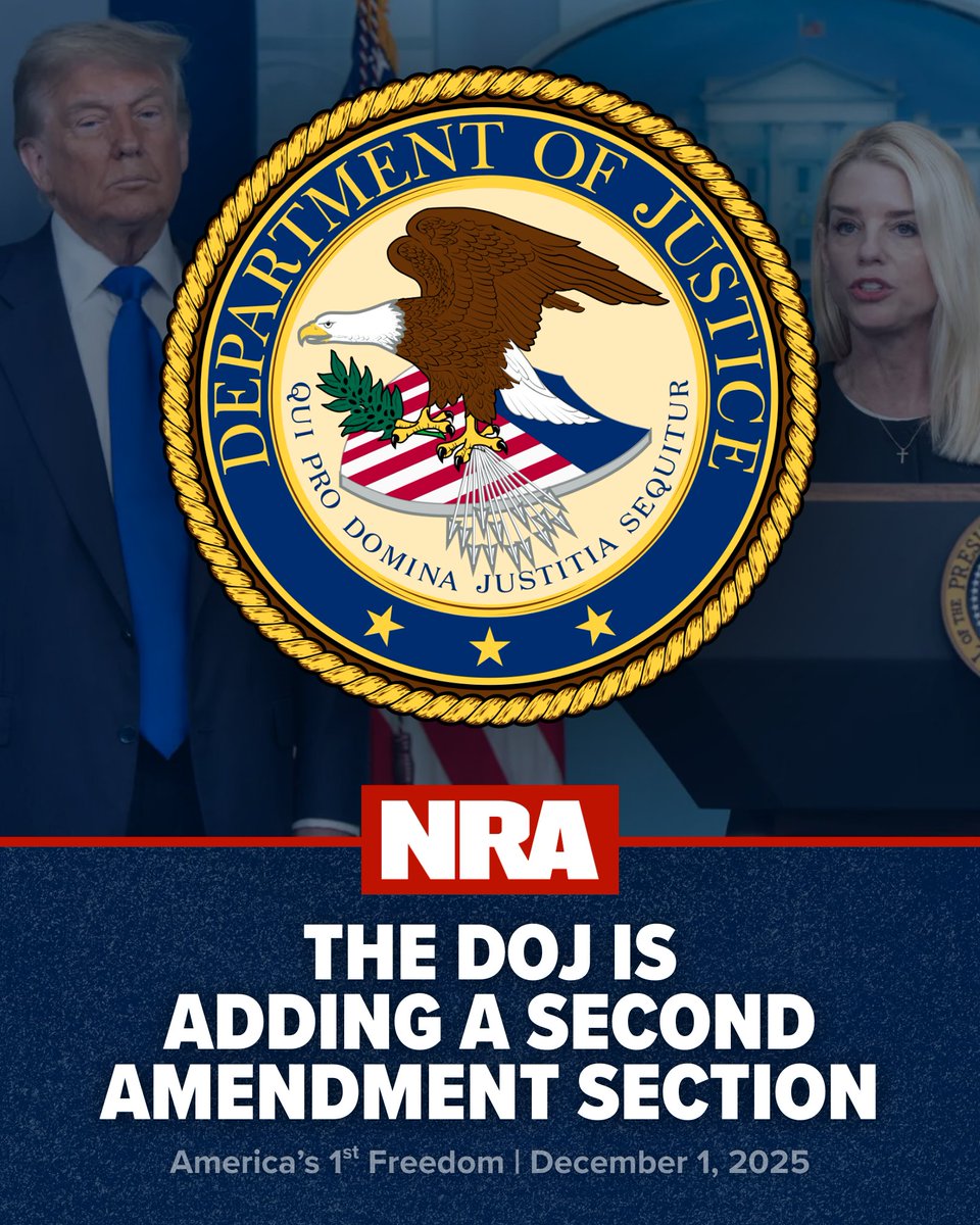 NRA's tweet photo. President Trump’s Justice Department has created a Second Amendment office within its Civil Rights Division.

Dubbed the “Second Amendment Rights Section,” the office is expected to open today and prioritize the rights of law-abiding gun owners.

➡️ https://t.co/eG0EQC9ouA https://t.co/XAJ40WRpjm