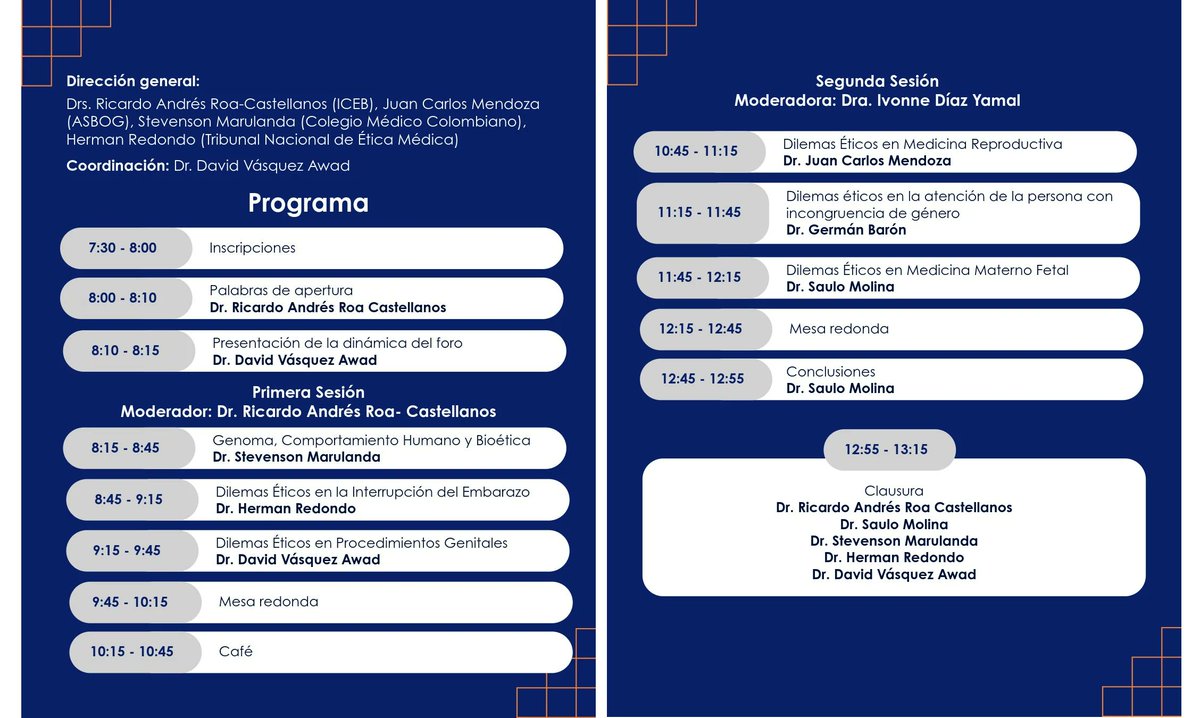 La Academia Nacional de Medicina <a href="/ANM_Colombia/">Academia Nacional de Medicina</a> invita el 5 de diciembre al Foro: Ética en Obstetricia y Ginecología como parte de la programación del #diapanamericanodelmedico. Programación e informes en: anmdecolombia.org.co/evento/foro-et…