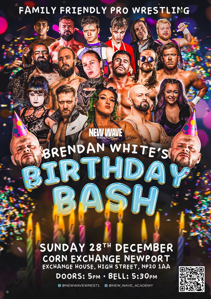 NewWaveWrestli1's tweet image. The Brendan White Birthday Bash is just over 3 weeks away?! 

Matches announced so far!

What are you doing on that weird period between Christmas &amp;amp; New Year? Bring your friends and family for a fantastic night of family friendly professional wrestling! 

(Birthday presents…