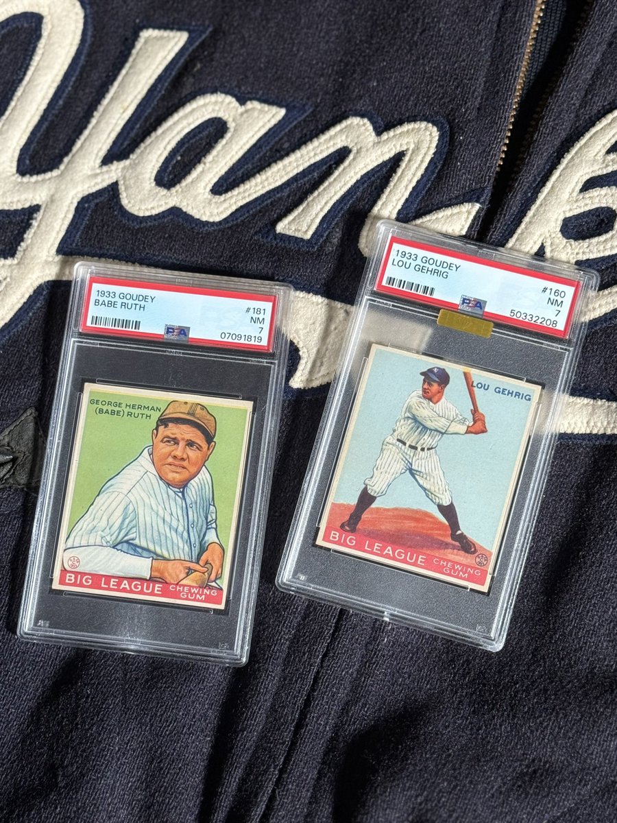 A lot of the focus in our Fall Auction has justifiably gone to the signed 1933 Goudey Ruth that we have featured, but don’t sleep on these two ‘33 Goudey giants. Both graded NM 7 by <a href="/PSAcard/">PSAcard</a> with the Gehrig being awarded an MBA Gold Diamond for high-end eye appeal, these pre-war