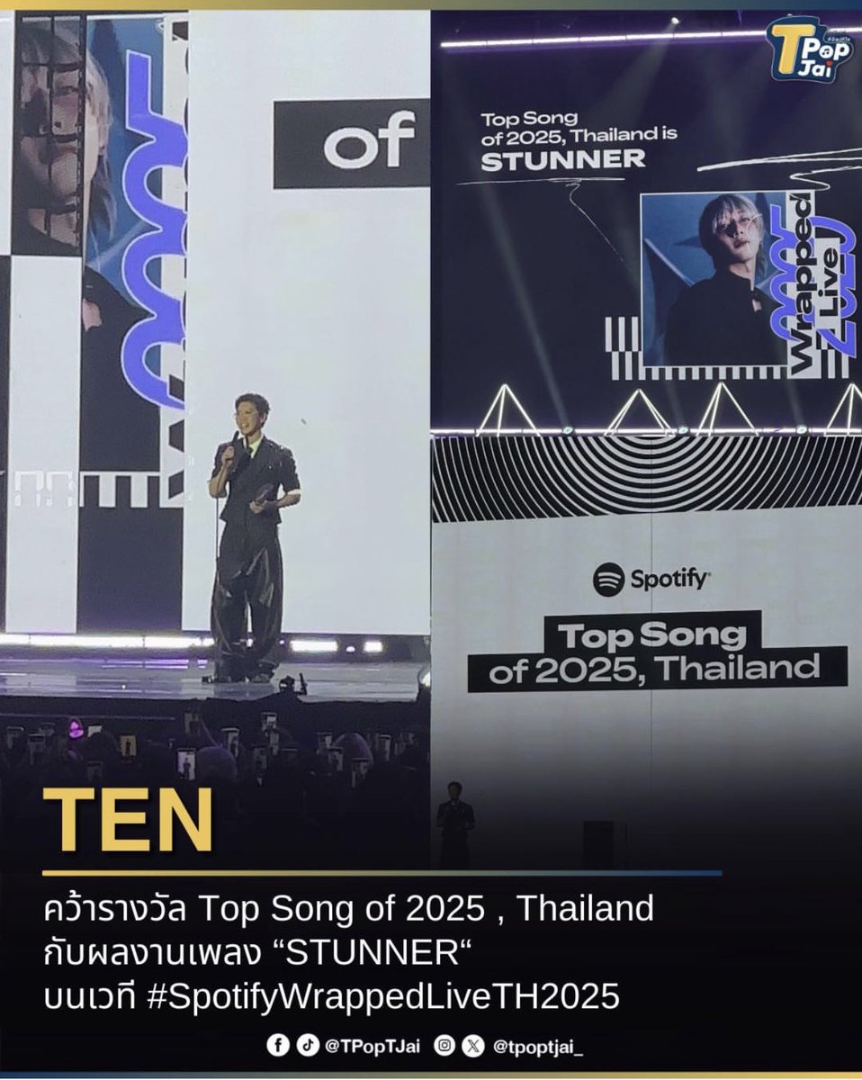 TENzenter's tweet image. 251204 tpoptjai Instagram Update

#TEN คว้ารางวัล  Top Song of 2025, Thailand กับผลงานเพลง  STUNNER บน เวที #SpotifyWrappedLiveTH2025 

#TENxSpotifyTH25
#เตนล์ #TENLEE #TEN #텐