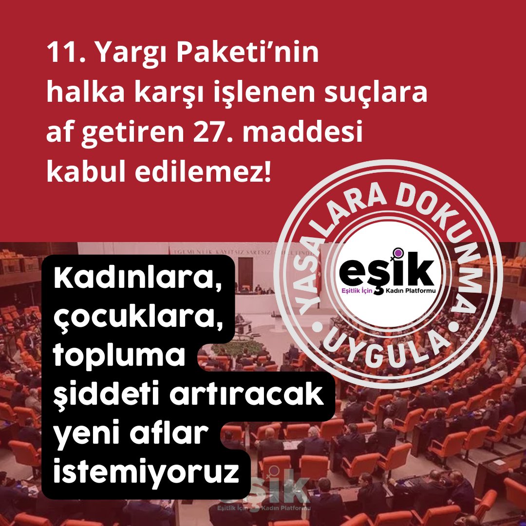 ❗️11. Yargı Paketi’nin halka karşı işlenen suçlara af getiren 27. maddesi kabul edilemez ❌

Deprem suçlarına da AF !
❗️On binlerce can kaybımız olan #6ŞubatDepremleri ile ilgili tüm davalarının hükümlüleri veya ileride hüküm giyecek sanıklarına da af getirilmek isteniyor