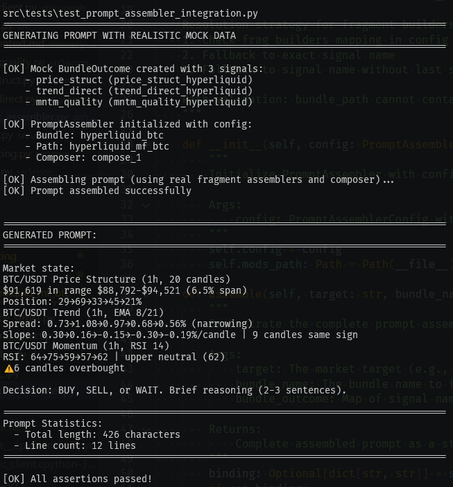 PhaseQuant's tweet image. Working on the prompt assembler component of Perpetual #AI Trading System (not public).

#QuantFinance #TradingSignals #TradingBot #LLM