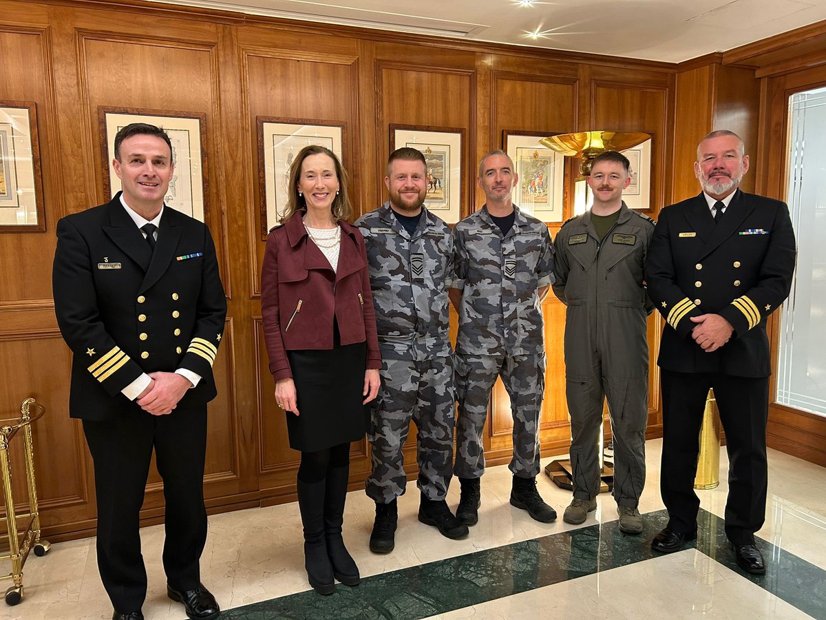 Today, <a href="/AmbIrelandRome/">Elizabeth McCullough</a> visited <a href="/EUNAVFOR_MED/">Operation EUNAVFOR MED IRINI</a>'s operational HQ in Rome, reaffirming Ireland’s strong support for maritime security in the Mediterranean region.

The Ambassador met with Rear Admiral Marco Casapieri, as well as the 🇮🇪 <a href="/defenceforces/">Óglaigh na hÉireann</a> members serving the operation🚢