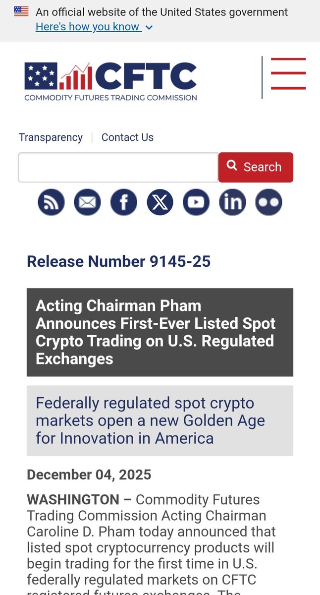 🚨 🚨 BREAKING NEWS:

You can now trade listed spot crypto on <a href="/CFTC/">CFTC</a> exchanges. We’re working smarter and faster to protect Americans who deserve safe U.S. markets, not offshore exchanges, per CFTC Acting Chairman Caroline Pham.🇺🇸 

BOOOOOOM! 🔥 🔥 🔥 🔥 🔥