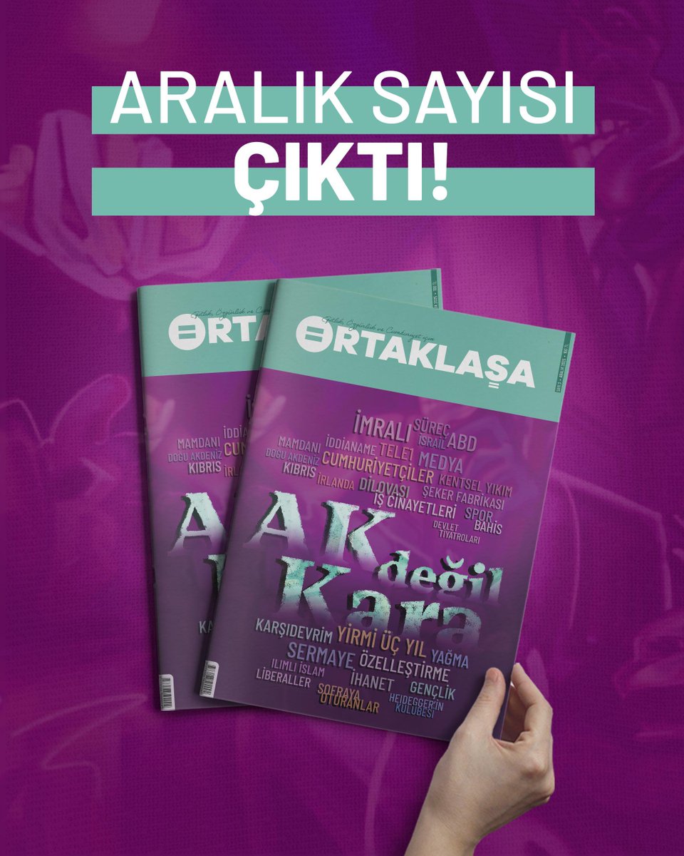 📌Ortaklaşa, aralık sayısında ak ile karayı ayırıyor, AKP’nin uğursuz misyonuna ve hikâyenin başlangıcına odaklanıyor.

#Ortaklaşa'ya; 
🏙️kent meydanlarında kurulan stantlardan, 
🏠 <a href="/tkpninsesi/">TKP</a> semt evlerinden, 
📚 <a href="/NHKMKitabevi/">Kadıköy NHKM Kitabevi</a> şubelerinden, çeşitli kitabevleri ve satış