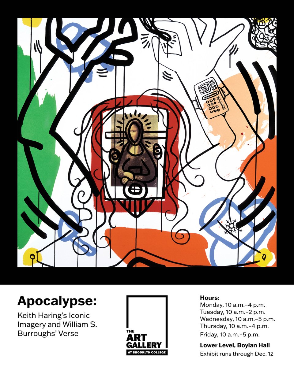 BklynCollege411's tweet photo. Currently on view: 𝘈𝘱𝘰𝘤𝘢𝘭𝘺𝘱𝘴𝘦, a collaboration between the artist Keith Haring and the author William S. Burroughs.

🗓️ October 1–December 12
📍 Art Gallery at Brooklyn College (Lower Level, Boylan Hall) https://t.co/bGMgaX3VJZ