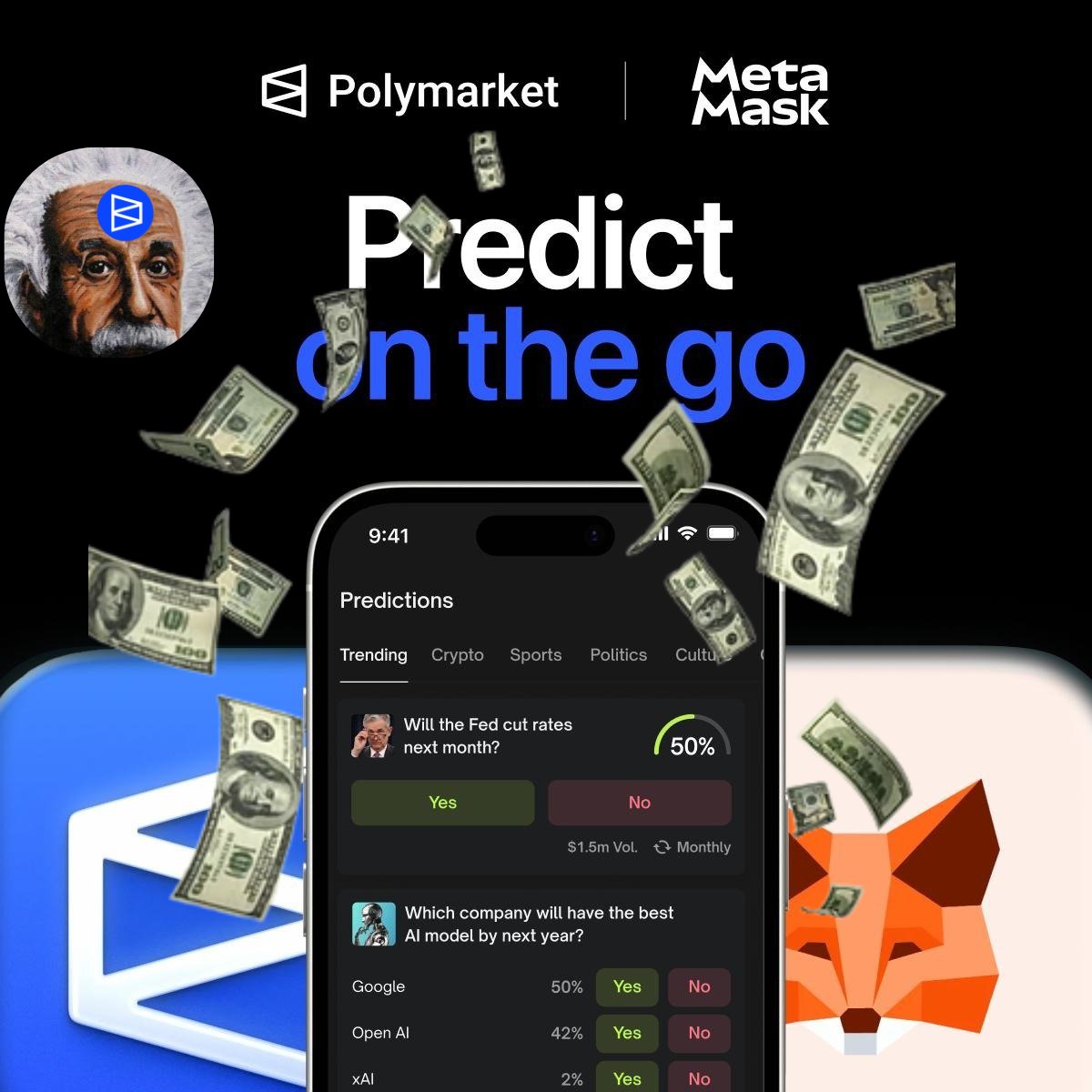 Polymarket is now officially LIVE inside the <a href="/MetaMask/">MetaMask 🦊</a> mobile app.

Say hello to MetaMask Prediction Markets — powered by Polymarket.
The future of on-chain prediction is now native to your wallet.