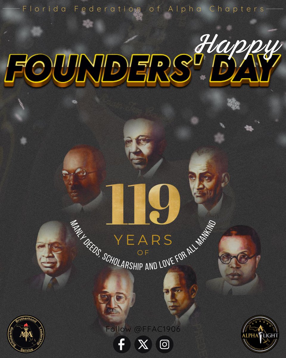Standing on 119 years of brotherhood, service &amp; leadership. Today, we honor our Seven Jewels and the mission they set in 1906. May we continue to move forward Stronger Together. ’06 🤙🏾❄️
#AΦΑ #FFAC #HoldTheLightHigh
