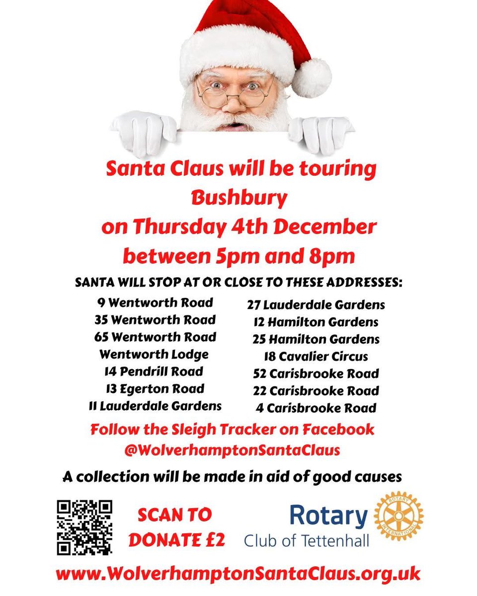 Santa is stuck in traffic so there will be a late start to this evenings Bushbury visit - we’ll post a sleigh tracker link as soon as he’s ready to go