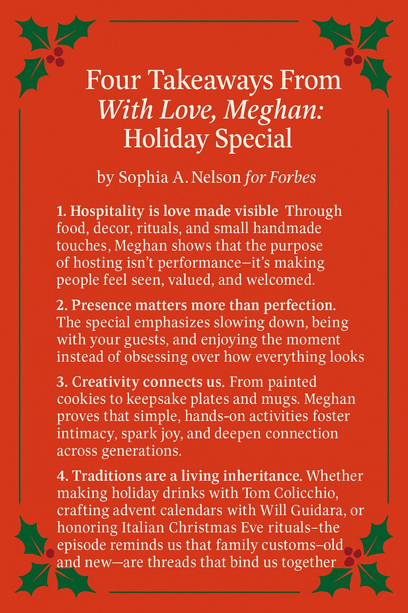 Here are FOUR BIG Takeaways from my article <a href="/ForbesWomen/">ForbesWomen</a> <a href="/Forbes/">Forbes</a> on #WithLoveMeghan the Holiday Special. To read my full article, just click on the link here: forbes.com/sites/sophiane… #MeghanMarkle #PrinceHarry #PrinceHarryOnColbert