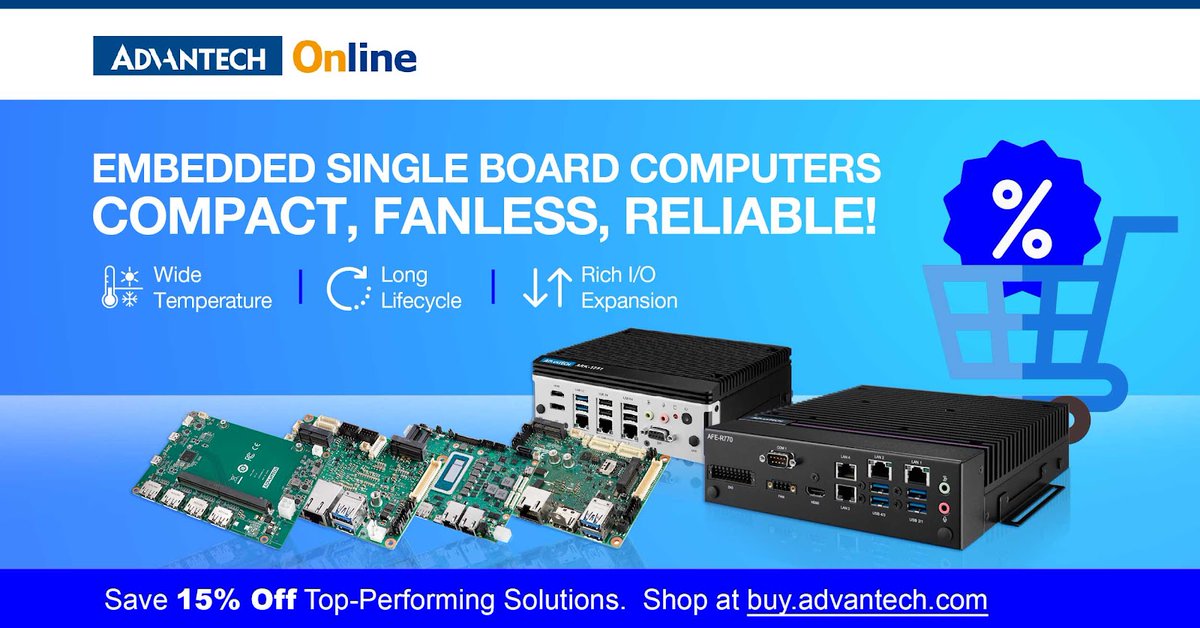 Advantech_USA's tweet image. There’s still time to save! ⏰ Enjoy 15% off select embedded single board computers and system products. Built for reliable performance in industrial and embedded applications. 🛒 Shop Now: go.advantech.com/l/1054313/2025…  

#Advantech #Embedded #EmbeddedSystem #EmbeddedComputing