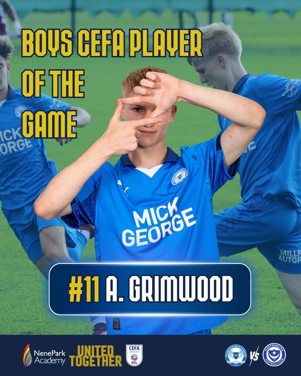 ThePoshBoysFP's tweet image. 🏆 Boys CEFA Player of the Game
🆚 Portsmouth
🏅 A. Grimwood

#pufc