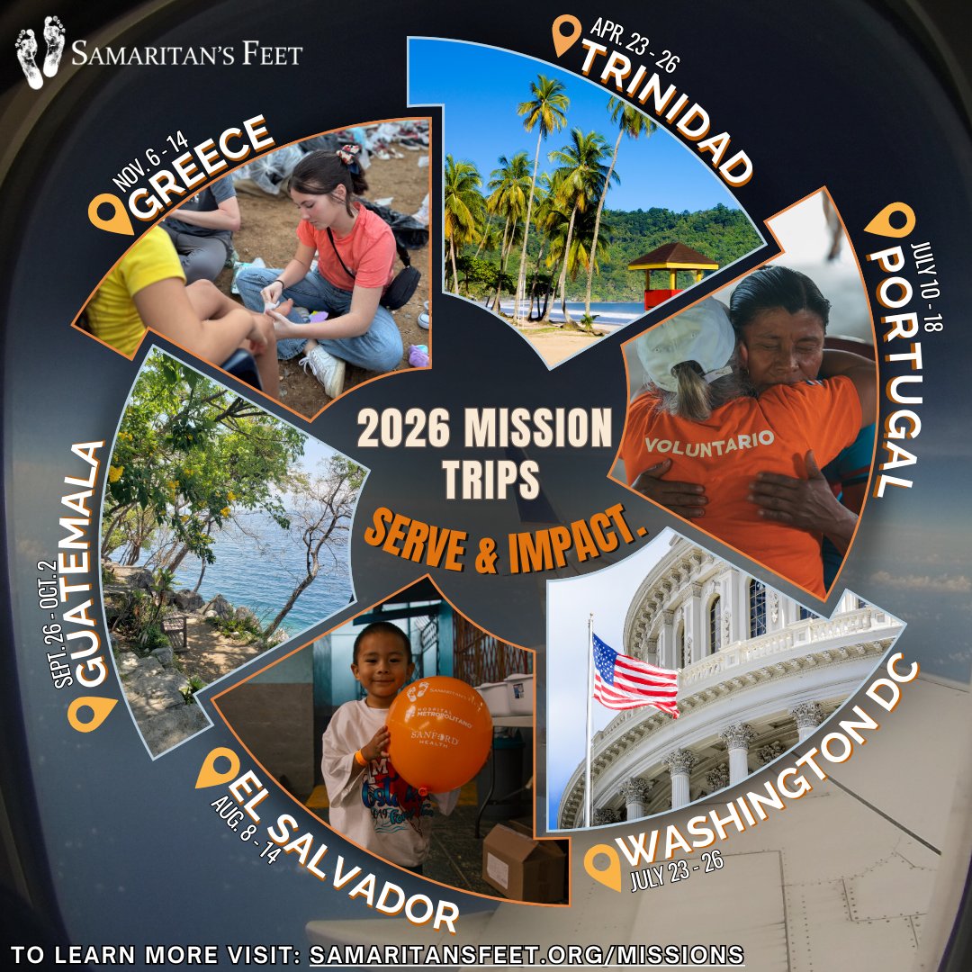Hope goes where you go. ✈️
Serve with us and help change lives one pair of shoes at a time.

🌍 Explore all 2026 trip dates: samaritansfeet.org/missions

 #MissionTrips #ServeAndImpact #HopeInAction #ChangeLives #SamaritansFeet #TravelWithPurpose #GiveBack #ShoesForHope