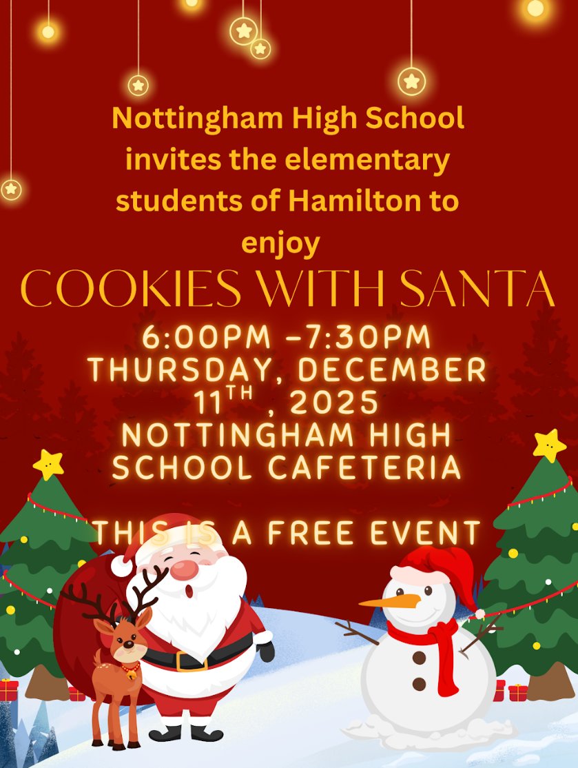 Cookies 🍪 with Santa 🎅 🧑‍🎄 <a href="/HTSD_Nottingham/">Nottingham High School</a> 12/11 at 6:00 in the Nottingham High School Cafeteria 🎄🎁🌲 <a href="/HTSD_Greenwood/">Greenwood Elementary School</a> <a href="/WeAreHTSD/">WeAreHTSD</a> <a href="/GreenwoodPTA1/">Greenwood PTA HTSD</a>