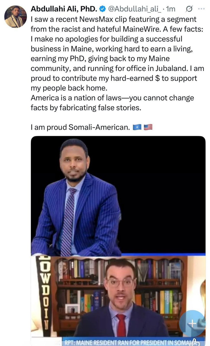 Abdullahi Ali, who was audited by the state of Maine and found to have overbilled taxpayers by $700k+, and who has been credibly accused by a former employee (not me, a former employee) of systematically defrauding MaineCare for millions of dollars in false claims, finally