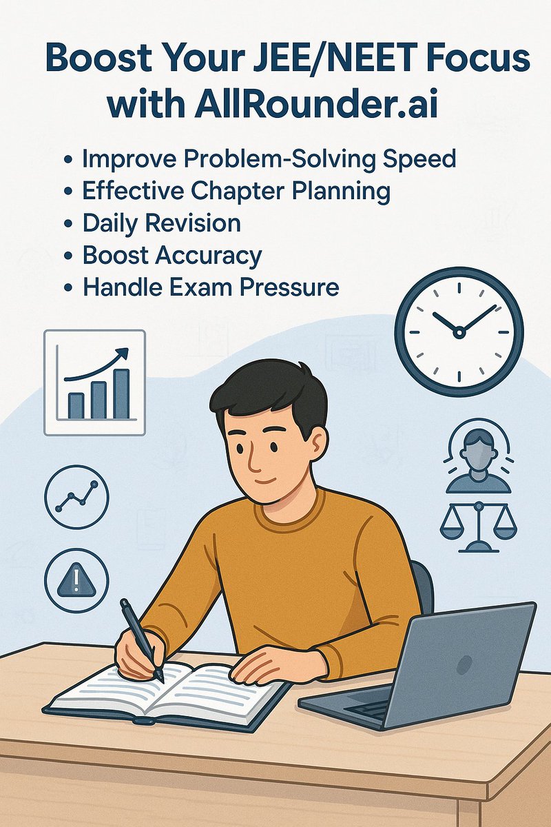 allrounder_ai's tweet image. Adapting your learning strategy is key to JEE/NEET success! 🎯 Use AllRounder.ai’s gamified modules to boost problem-solving speed while having fun! Make daily revision habits a breeze! Explore more on your smart learning companion!
#JEE #NEET #StudySmart #AllRounderAI
