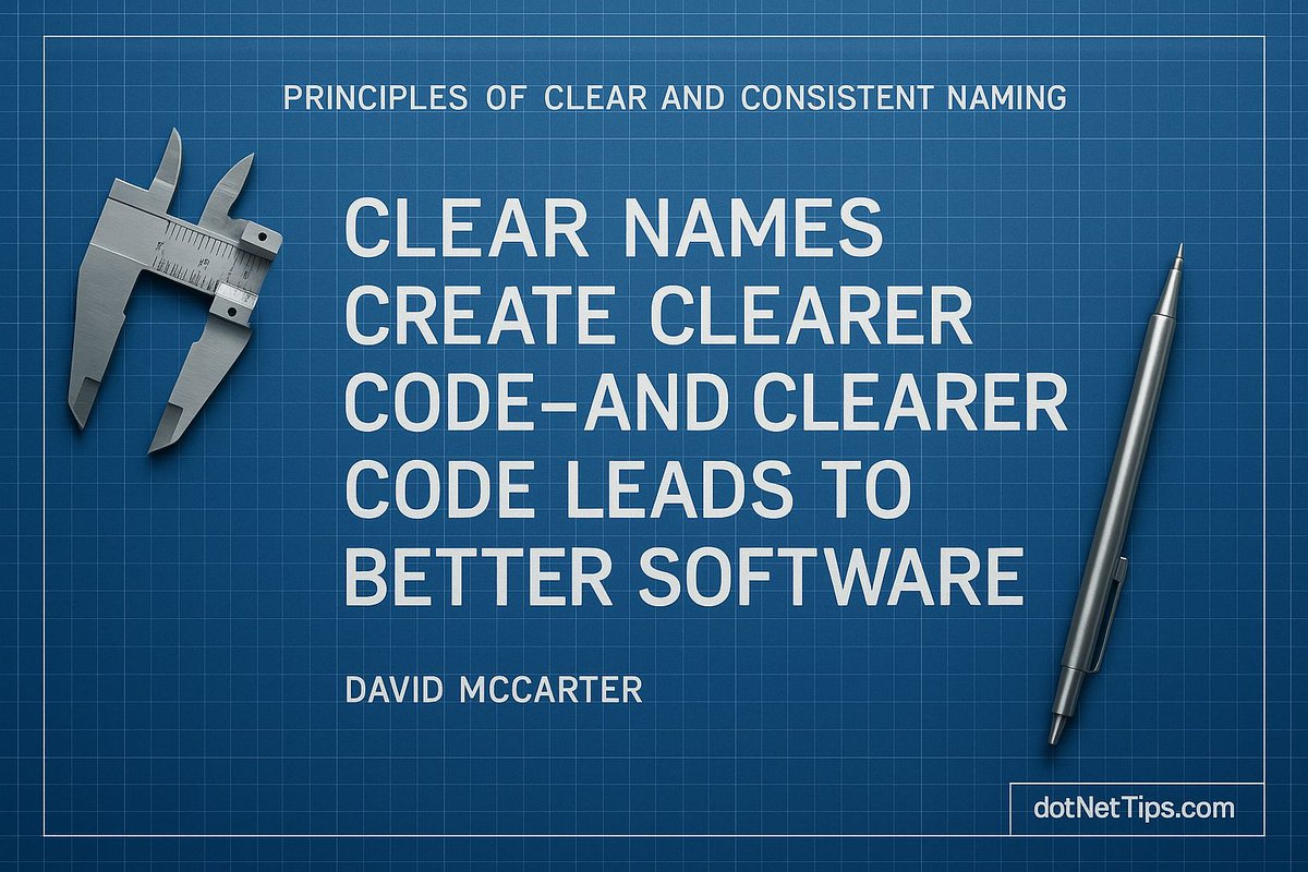 realDotNetDave's tweet image. &quot;Clear Names Create Clearer Code—And Clearer Code Leads to Better Software.&quot;
Great teams know this: the way you name things directly shapes how easy code is to understand, share, and evolve. 
#DevTips #CodeQuality #RockYourCode #MVPBuzz
dotnettips.wordpress.com/rock-your-code/