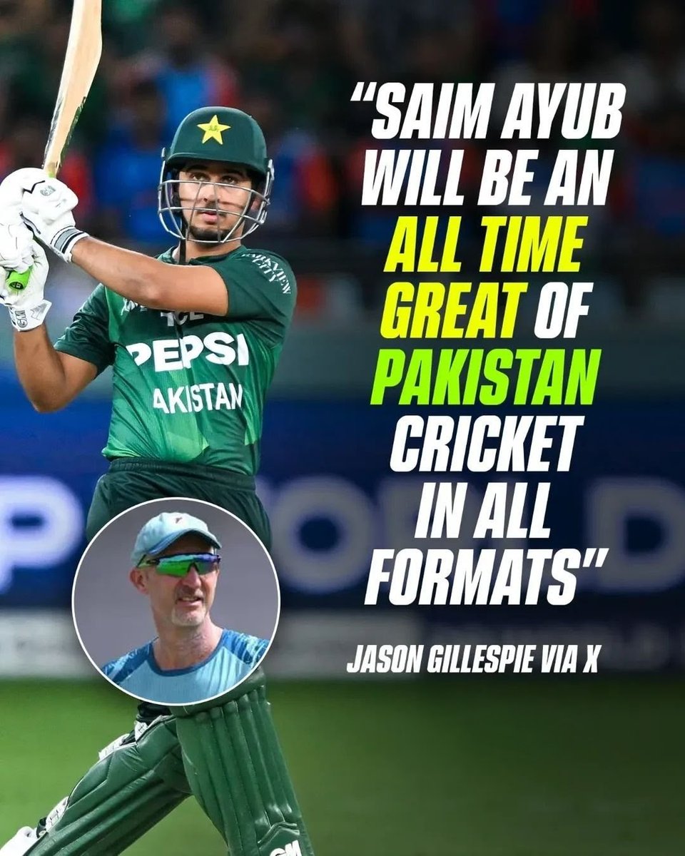 Former Pakistan red-ball head coach Jason Gillespie on Saim Ayub 🗣

📸: PakPassion

#SaimAyub #PakistanCricket
