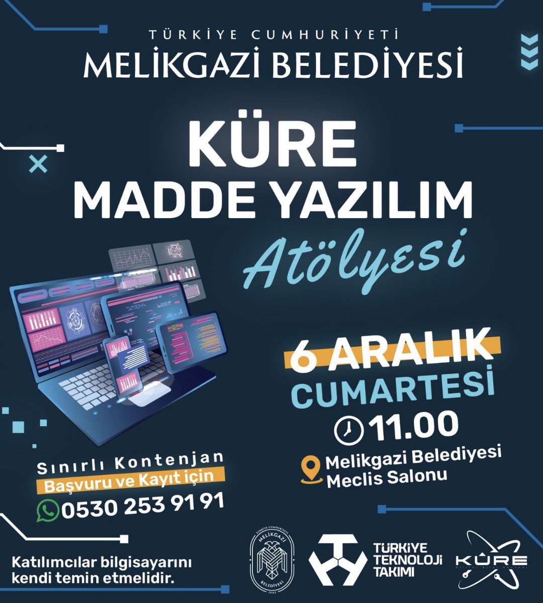T3 Vakfı Kayseri ve Melikgazi Belediyesi tarafından düzenlenen Küre Tanıtım ve Yazılım Atölyesi’nde yerinizi almaya hazır mısınız?

Başvuru ve kayıt için: mgazi.li/8423dd linkine tıklayabilirsiniz.