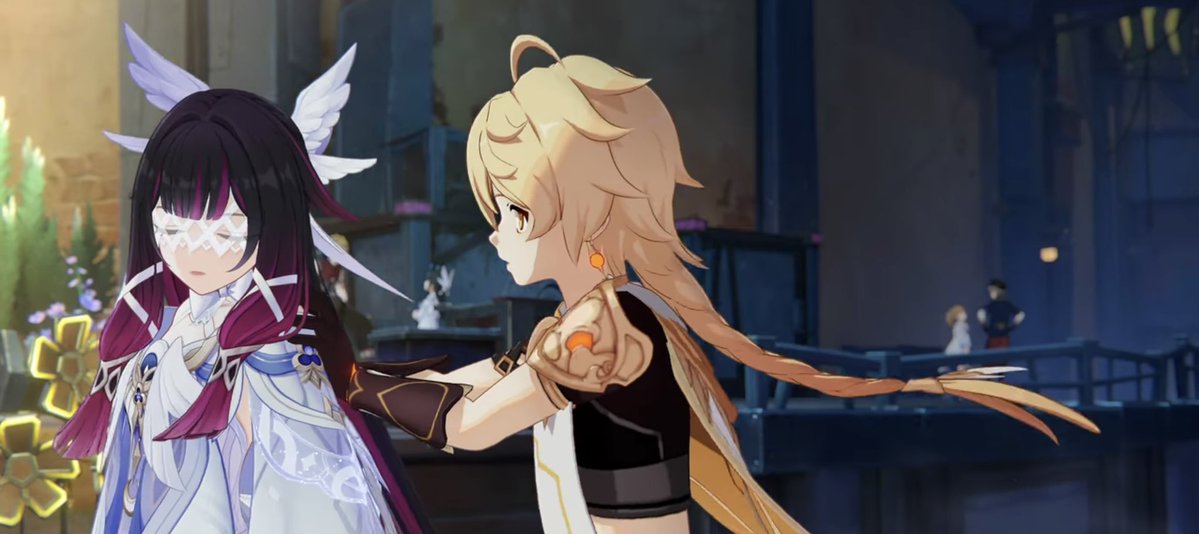 ylocaldaddy2k's tweet image. OMG seems like traveller finally found his WAIFU in Nod-Krai💗💗 Their literally IN LOVE🥺💗 #Columbina #Aether #GenshinImpact