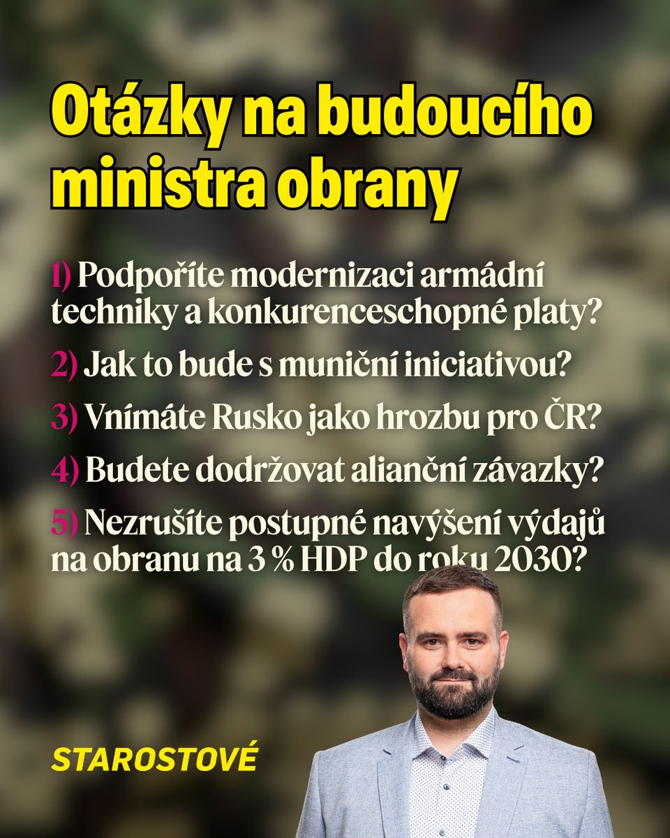 Po dnešku zůstává více otázek než odpovědí. Občané mají právo vědět, jak bude nastupující vláda ANO, SPD a Motoristů postupovat v době, kdy se bezpečnostní situace v Evropě zhoršuje. Na našem prvním setkání s budoucím ministrem se na tyto nezodpovězené otázky určitě zeptám.