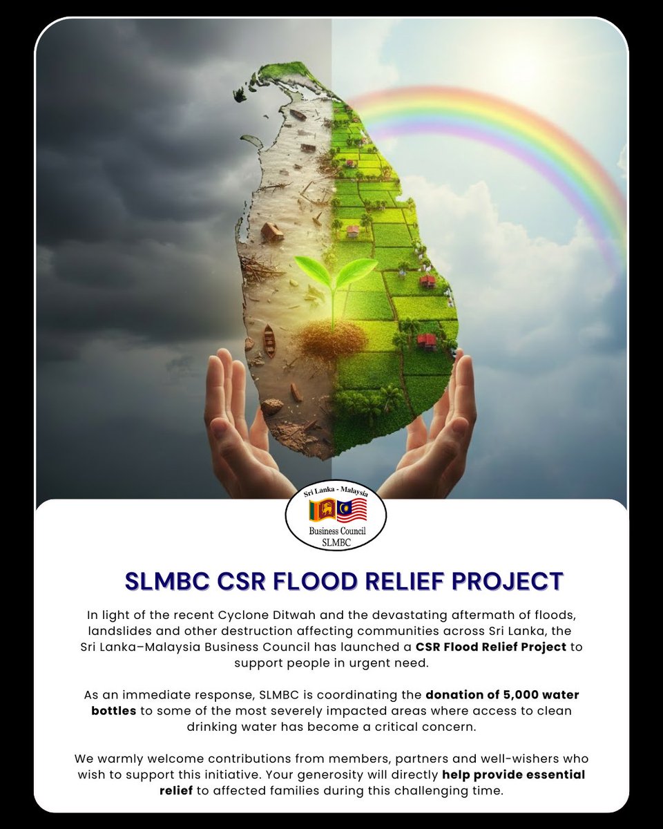 slmbcouncil's tweet photo. SLMBC CSR Flood Relief Project

If you wish to contribute to this vital relief effort, it would be greatly appreciated. For more information please contact us on +9477 773 3008.

#SLMBC https://t.co/KsJX2yXfVz