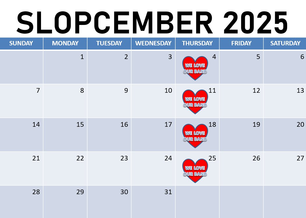 It's time for another <a href="/TheSloppyBoys/">The Sloppy Boys 📀</a> Band Thursday! Today is the first Band Thursday in Slopcember. There are only four Band Thursdays this month, so let's make this one count!