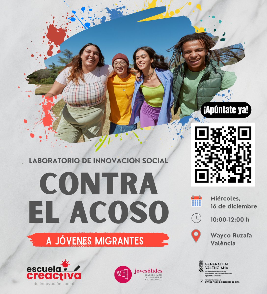 9alex6's tweet image. Llega las mesa de incidencia ✊ de #EscuelaCreactiva a #Valencia 💙

Un espacio de conciencia y acción colectiva frente al acoso escolar, con especial atención a las realidades de familias migrantes 🌍

📍 WAYCO RUZAFA 
🗓️ Martes 16 de 10h a 12h

🔗forms.gle/LS9mTEAjcnnmwS… 🔗