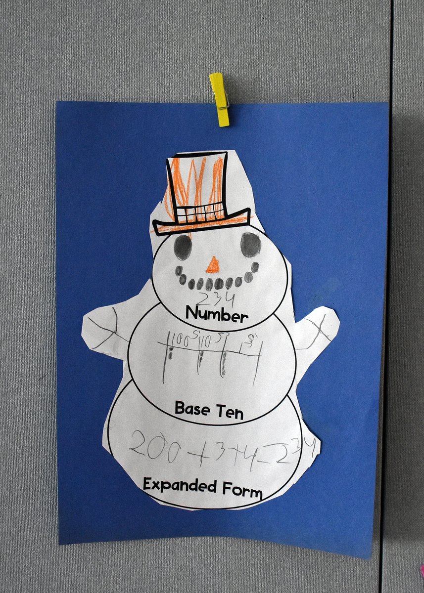 StockValleyCSD's tweet image. With snow falling outside, Stockbridge Valley second graders are building “math snowmen” in class—stacking numbers in expanded form with base-ten blocks to see the value of each digit. #MathLearning
