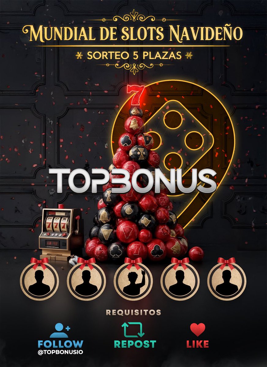 🗣️SORTEAMOS 5 PLAZAS PARA EL MUNDIAL DE SLOTS (info del torneo en el post del mundial)
🔸 PARA PARTICIPAR HAY QUE DAR LIKE Y REPOST AL TWEET, Y SEGUIRNOS.
(Se puede participar desde cualquier parte del mundo)