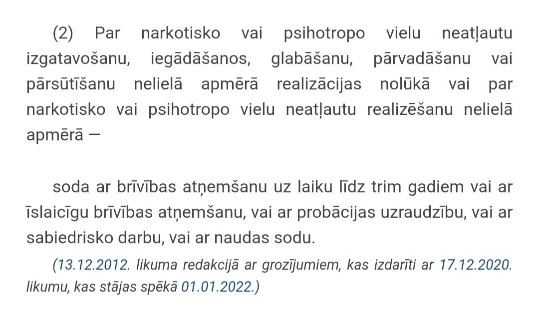 EdijsPastars's tweet photo. @gdavidsons Nē.

Par realizāciju vai glabāšanu, lai realizētu, ir cita panta daļa.

Tur uzreiz krim.atbildība (jau par pirmo reizi).

Ja šo neatcels (kopā ar lietošanu), tad nekam nevajadzētu mainīties. https://t.co/GycuC7yyi8