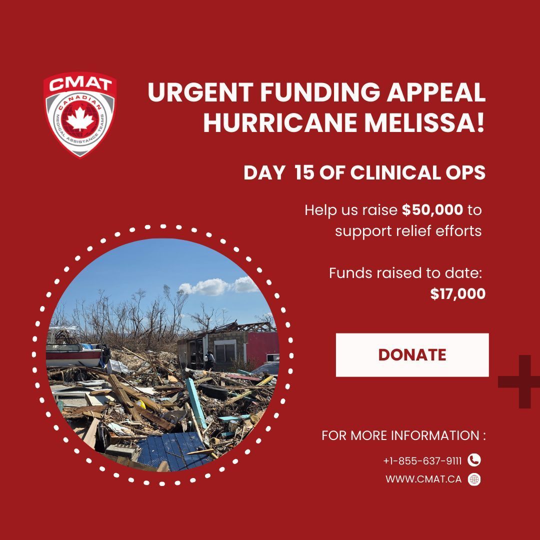 Day 15 of Clinical Ops... CMAT continues delivering emergency care to families impacted by Hurricane Melissa — thanks to incredible community support, we’ve now raised $17k of our $50k goal. ❤️

Every contribution helps. Donate today: cmat.ca

#DisasterResponse