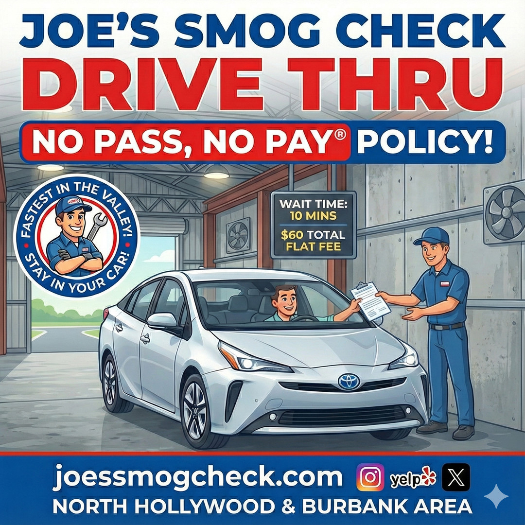 Drive in, stay in your car, get tested fast. Joe’s drive-thru smog check saves you time and keeps life moving. Book now: wix.to/qbr1urX 🚗✅ #NorthHollywood