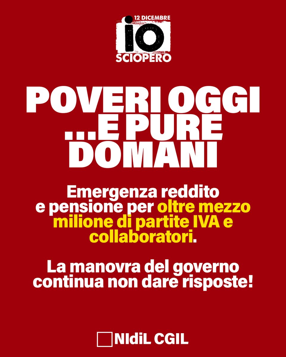 NIdiLCGIL's tweet photo. 🟥POVERI OGGI… E PURE DOMANI Emergenza reddito e pensione per oltre mezzo milione di #partiteIVA e #collaboratori. La manovra del governo continua non dare risposte.

Leggi il comunicato integrale
👉 https://t.co/wHC718s6pP https://t.co/jNyN3g4aW9