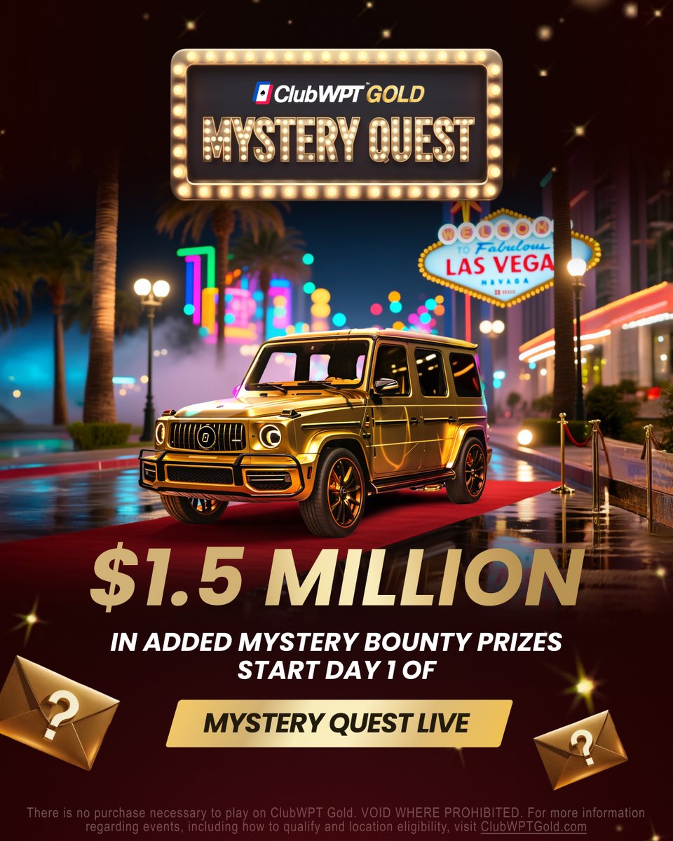 ClubWPTGold's tweet image. 10x MORE cash and prizes will be awarded at MQ Live than our biggest Sunday tournament‼️

To celebrate we're giving away 🔟 MQ tickets...

Like, retweet and tell us how many times you've played Mystery Quest👇