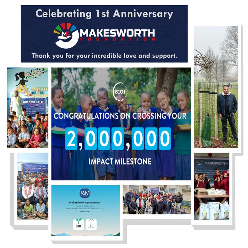 🎉 1 Year of Makesworth Foundation! 🎉

In just one year, we’ve: 
🌍 Delivered 2,000,000+ impacts with <a href="/B1G1/">B1G1</a> 
🌱 Planted 17,000+ trees with @ecologi_hq 
🤝 Supported vulnerable communities, education &amp; scholarships  
🔗makesworthfoundation.com
#MakesworthFoundation #1stAnniversary