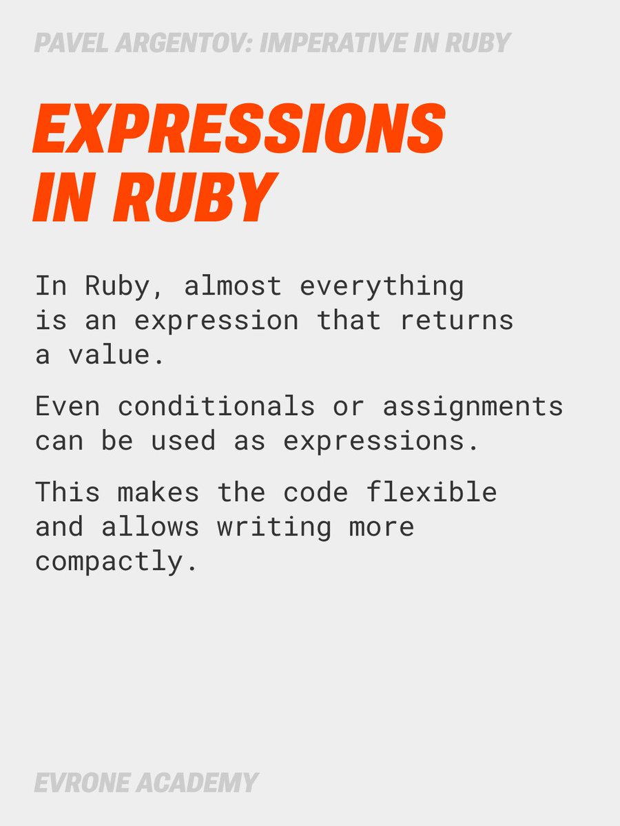 Imperative сase from school grammar lives on in programming: direct steps, strict order, full control. Even Ruby handles it well — declare, compute, output. Want the full picture? Check the slides and see how imperative style reveals what code really does 👌