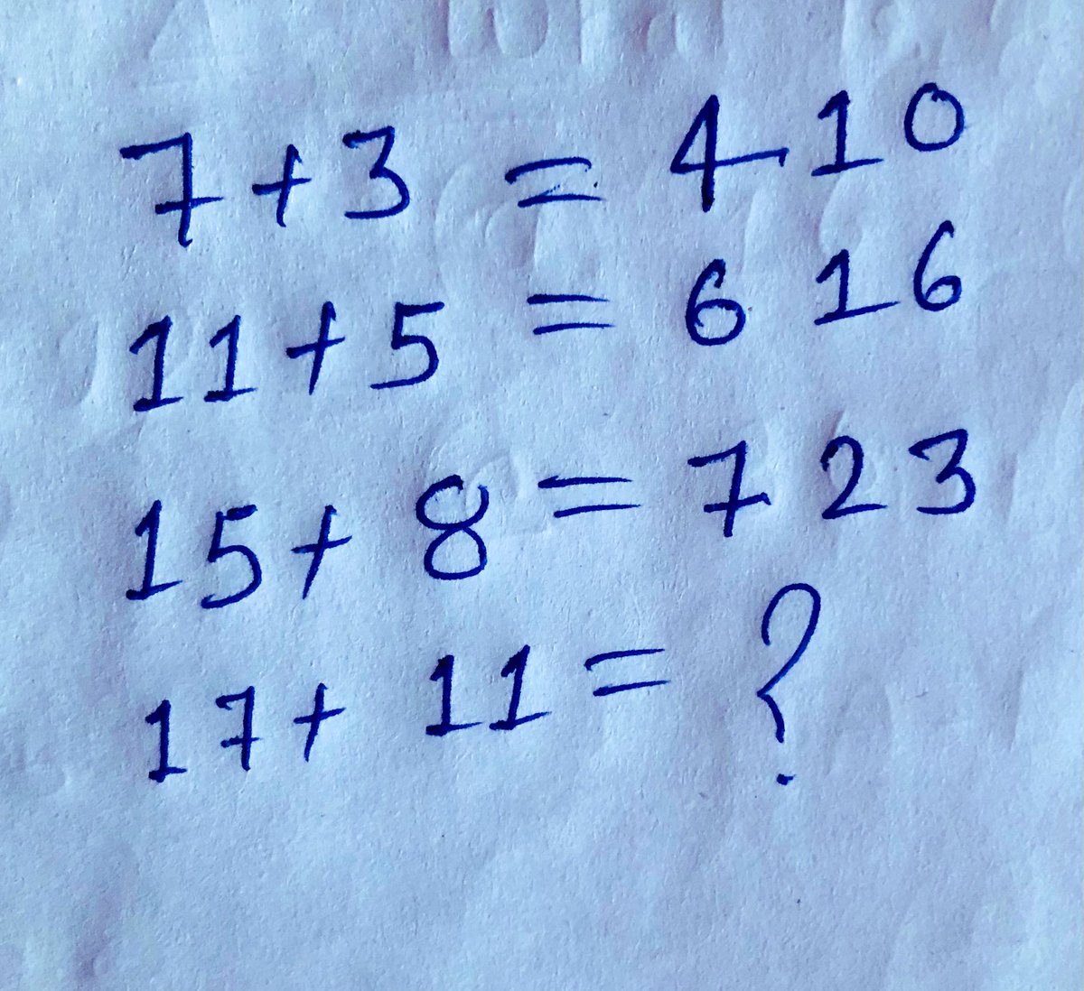 jitendra789789's tweet image. 7+3=410
11+5=616
15+8=723
17+11=?