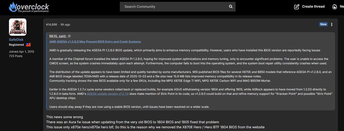 asus engineer/overclocker safedisk explained the issue of the bios