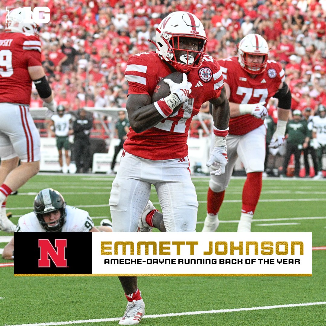 B1Gfootball's tweet image. 🏆 Ameche-Dayne Running Back of the Year 🏆

Emmett Johnson | @HuskerFootball