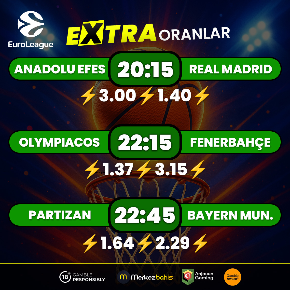 🏀GÜNÜN MAÇLARI🏀
↗️ Artırılmış Oranlarla MERKEZBAHİS’te!

🎥 Tüm Maçlar Canlı Yayında
🔴 CANLI TV 8merkezplay.me
🏀 Giriş bit.ly/merkezsosyal

#bahis #iddaa #denemebonusu #bonus #tipster #gundem #basketbol #euroleague #anadoluefes #kraloran #Fenerbahçe