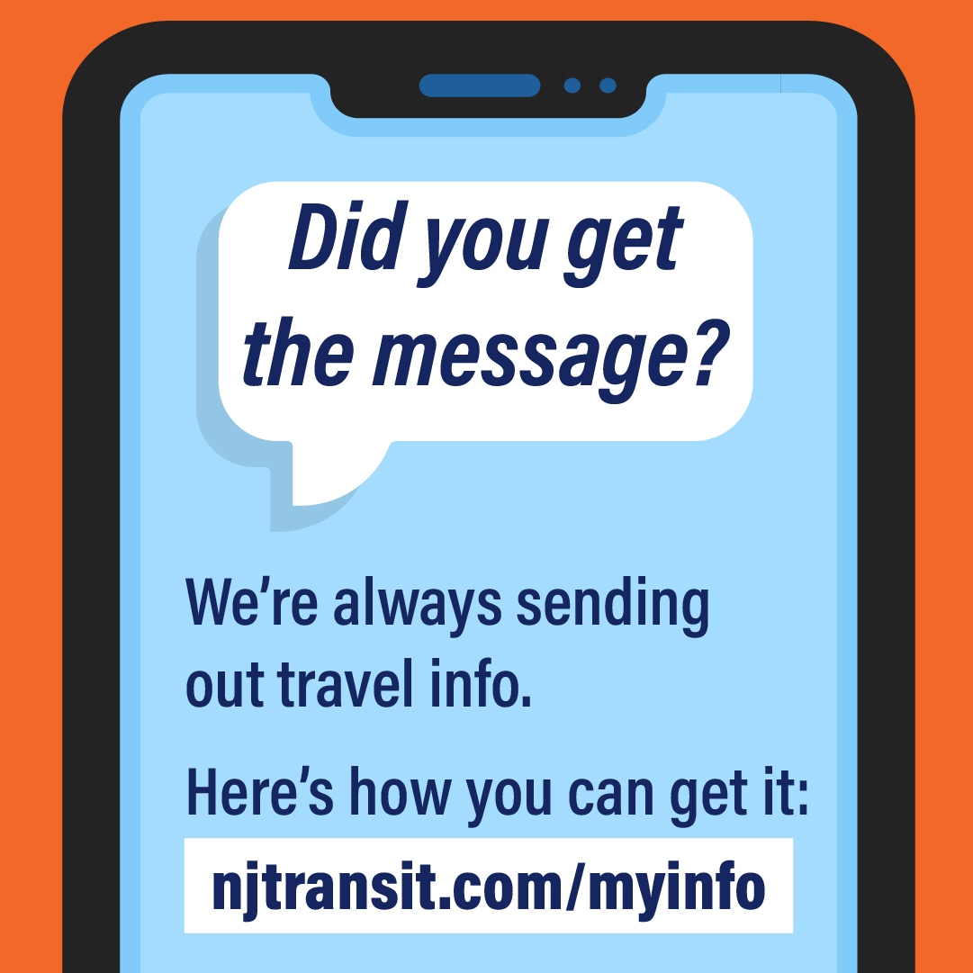 🗨️ Stay in the know with your commute on NJ TRANSIT! Keep yourself informed with the latest travel alerts and updates, before you leave home or during your journey. Visit njtransit.com/myinfo to learn more