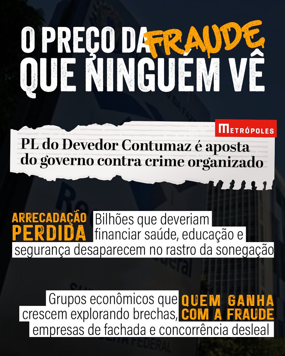O devedor contumaz não é um empresário em dificuldade. 

É um fraudador profissional que tem empresas e negócios para não pagar impostos e lucrar com isso.  

O resultado é rombo bilionário, concorrência desleal e menos recursos para políticas públicas. 

Combater esse esquema é
