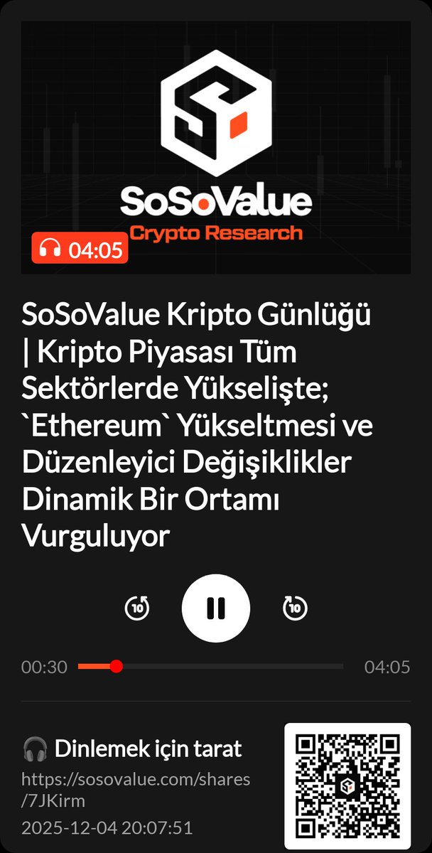SoSoValue Kripto Günlüğü | Kripto Piyasası Tüm Sektörlerde Yükselişte; `Ethereum` Yükseltmesi ve Düzenleyici Değişiklikler Dinamik Bir Ortamı Vurguluyor
🎧 Dokun dinle｜Piyasa trendleri ve nedenleri
sosovalue.com/shares/7JKirm