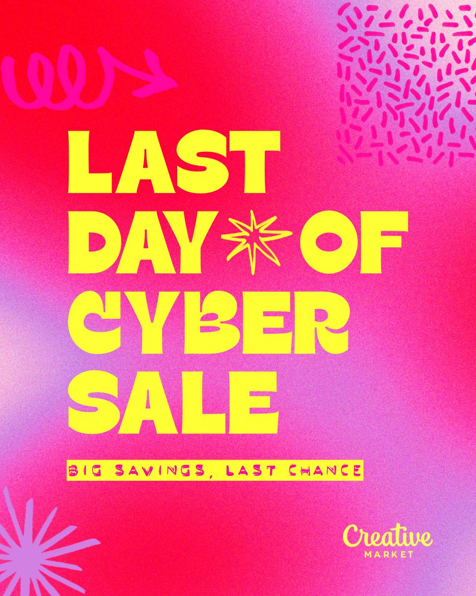 CreativeMarket's tweet image. 🚨 Final hours. Final deals. Save up to 30% on thousands of fonts, graphics, brushes &amp;amp; more before the Cyber Sale ends TONIGHT!

Have you grabbed your favs for less yet? Head to Creative Market and start saving NOW ⚠️ #CyberSale2025 #DesignSavings #CreativeMarket

Hurry! ➡️