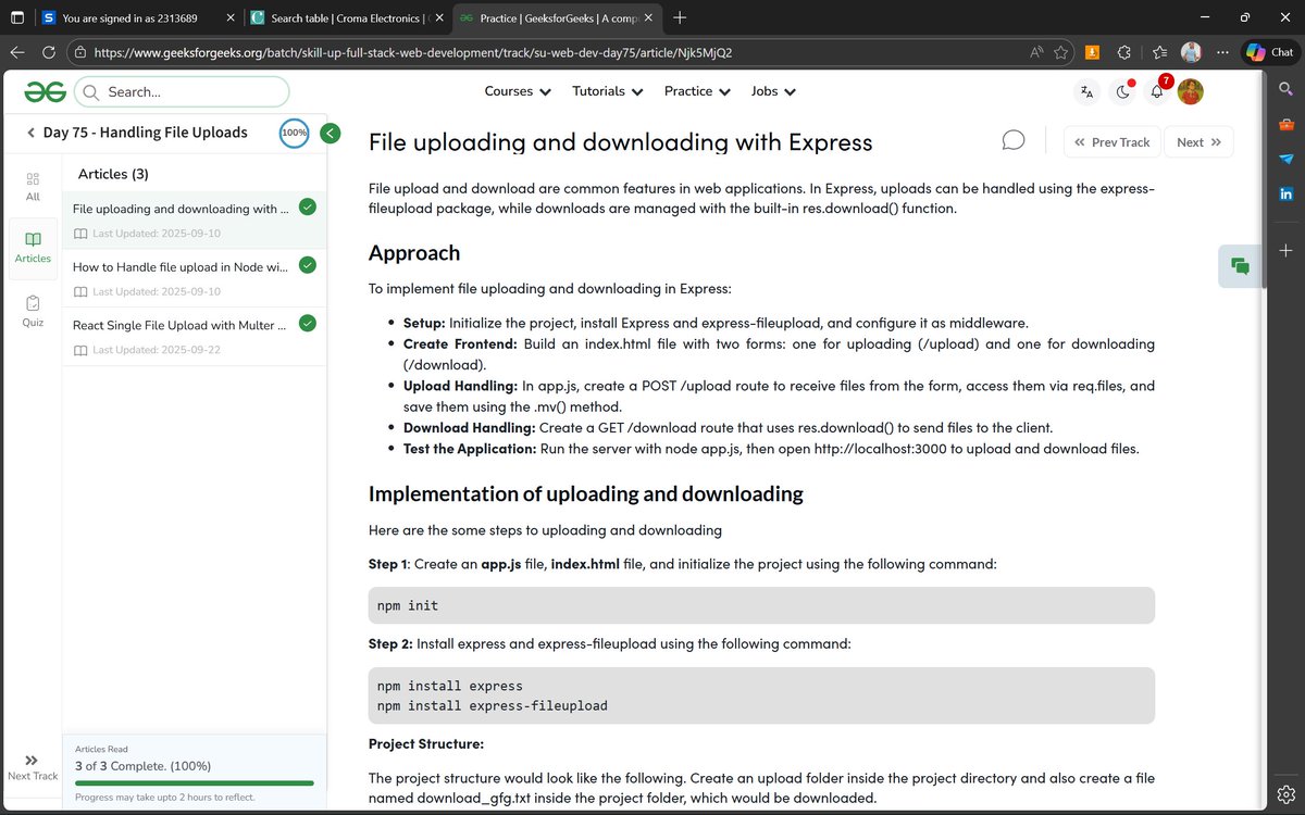 safee__7's tweet image. 📅 Day 75/100 – Full Stack Web Development

Course Link: geeksforgeeks.org/batch/skill-up…

#skillupwithgfg #nationskillup #FullStackDevelopment #geeksforgeeks