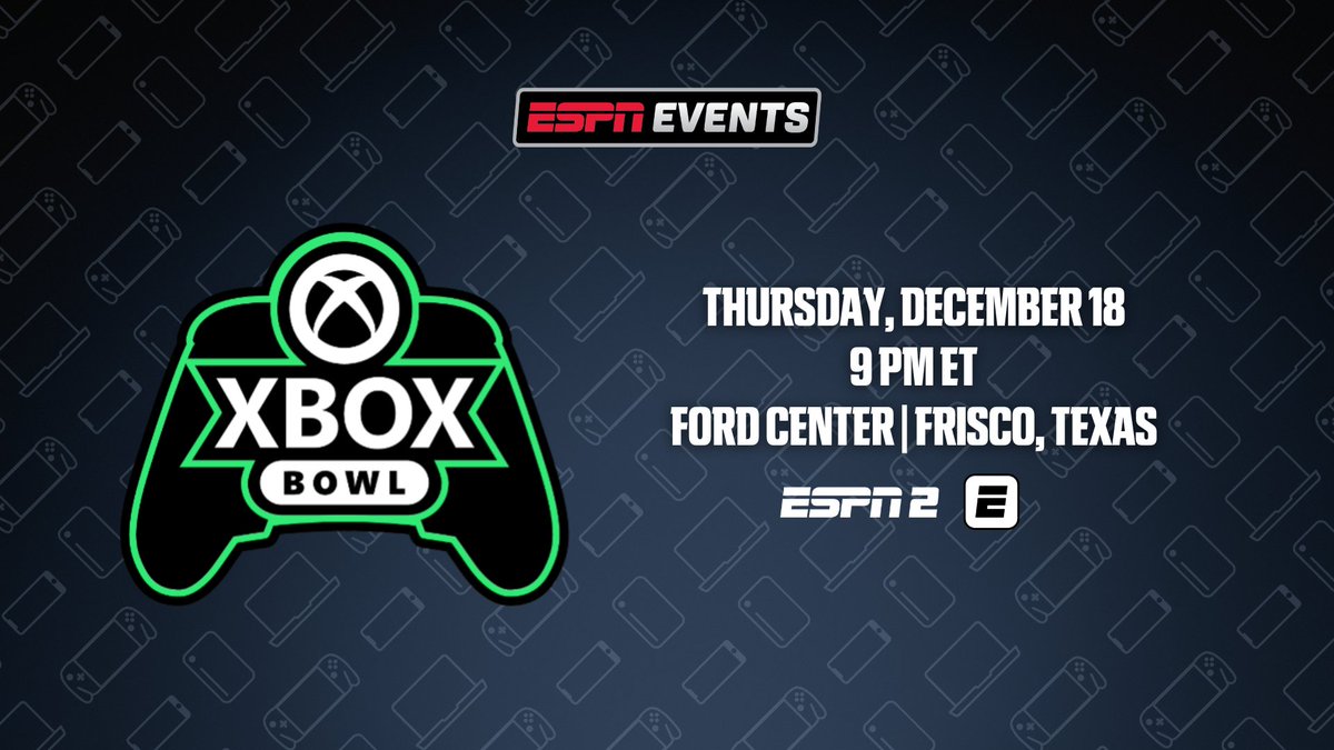 The first-ever @espnevents Xbox Bowl to be played at Ford Center at The Star in Frisco, Texas

🗓️ Thursday, Dec 18
🏈 9p ET | Missouri State vs. Arkansas State | ESPN2

More: bit.ly/3Y2PICB