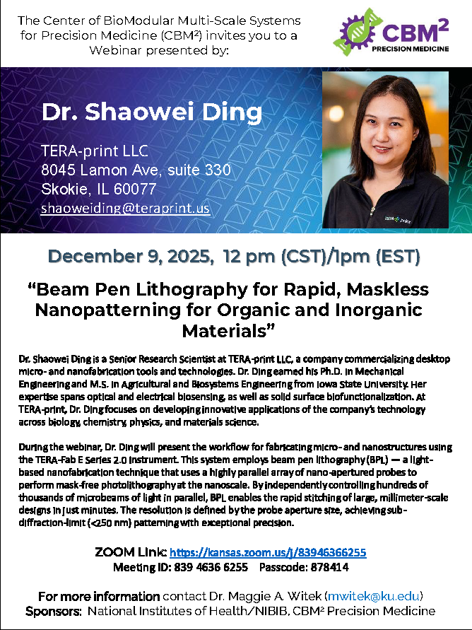 CBM2_Medicine's tweet photo. Next week, #CBM2 invites you to an upcoming webinar from Dr. Shaowei Ding, TERA-print LLC.

Mark your calendars for: Tuesday, December 9, 2025, 12 pm Central Time / 1 pm Eastern  

ZOOM Link: https://t.co/lDLtkbhQ1w
Meeting ID: 839 4636 6255, Passcode: 878414 https://t.co/EMVqZdSmEw